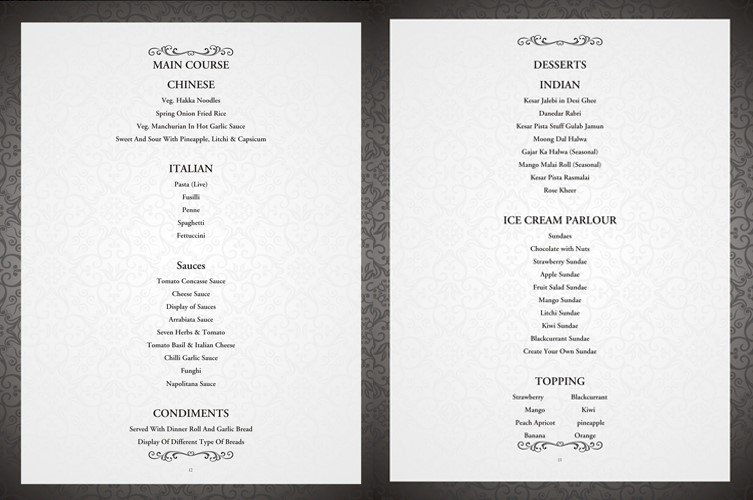 top wedding hall in rohini menu